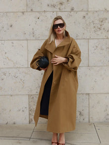Women Stand Collar Full Sleeve Oversized Windbreaker Solid Single Breasted Lace Up Long Trench Coat Lady Autumn Casual Jacket