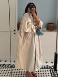 Solid Casual Long Trench Coat Women Lapel Collar Single Breasted Batwing Sleeve Windbreaker 2026 High Street Oversized Outerwear