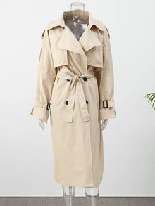 Women Black Long Solid Color Trench Coat Stand Collar Loose Drop Shoulder Single-breasted Windbreaker Lady Commute Outing Wear