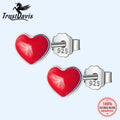Pendientes de botón Trustdavis Real de plata 925 con diseño de pequeñas huellas de amor rojas, 5 mm x 6 mm, para uso diario, joyería de regalo DS122
