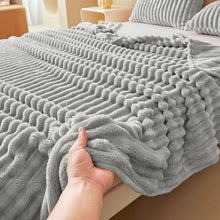 Luxurious Double-Sided Faux Rabbit Fur Throw Blanket - Cozy Striped Flannel, Soft And Warm for Naps, Office, Camping, Sofa - Versatile Polyester Bed Cover, Perfect Christmas Gift