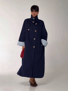 Lapel Collar Multi Button Long Trench Coat  Double Breasted  2026 Autumn Elegant Women Outerwear Commute Classic Lady Overcoat