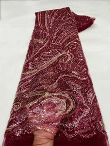 Orange Luxury African Sequins Lace Fabric 2025 High Quality French Nigerian Groom Beaded Lace Fabric For Sewing Dress