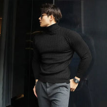 Nuevos suéteres de cuello alto para hombre, de punto a rayas, estilo urbano, abrigados, de manga larga, color sólido, estilo básico, tops casuales