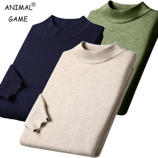 Nuevos suéteres tipo pulóver de color sólido para hombre, cuello medio alto, manga larga, color sólido, transpirable, moda urbana, suéter de punto para otoño
