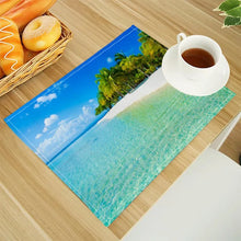 Beach Landscape Coconut Trees Print Linen Dining Table Mats Alphabet Kitchen Placemat 30X40cm Coasters Pads Bowl Cup Mat