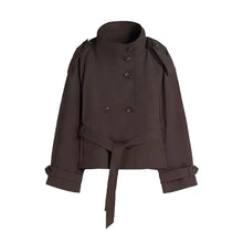 2026 Spring Women's Solid Lace Up Trench Coat Stand Collar Double Breasted Jacket Stylish New Lady Long Sleeve Outerwear Street