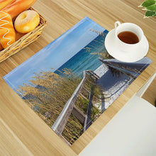 Beach Landscape Coconut Trees Print Linen Dining Table Mats Alphabet Kitchen Placemat 30X40cm Coasters Pads Bowl Cup Mat