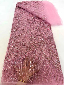 Orange Luxury African Sequins Lace Fabric 2025 High Quality French Nigerian Groom Beaded Lace Fabric For Sewing Dress