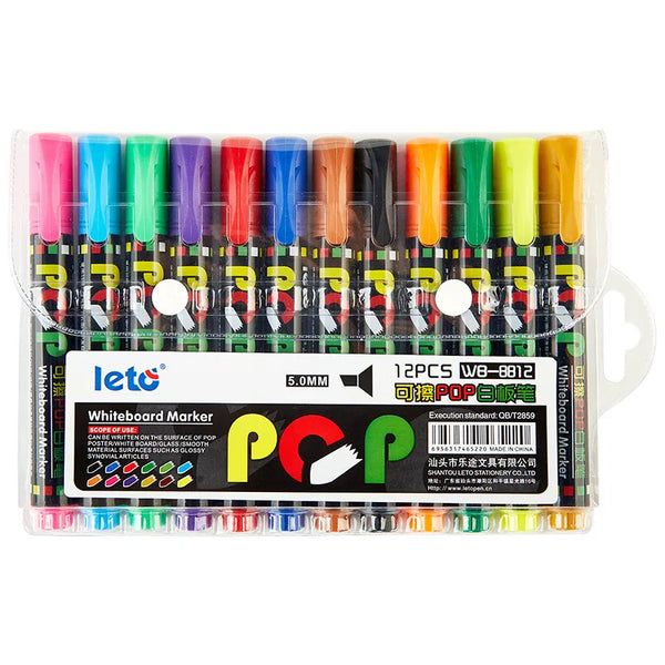 12 Colour POP Whiteboard Marker Set,Oblique Nibs,Erasable, Refillable,Safety,Non-Toxic,Office Meeting,Educational Supplies
