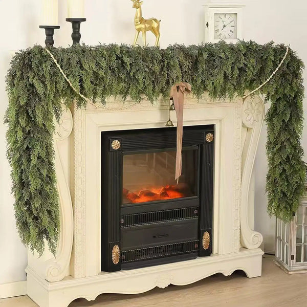 Christmas Tree Decorations Holiday Faux Garland Cedar Rattan Wreath Artificial Pine Garland Wedding Home Fireplace Door Decor