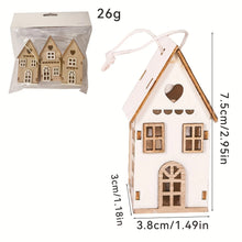 Wooden Log House Christmas Tree Ornaments, Set of 3 Printed Hanging Decorations - image 4