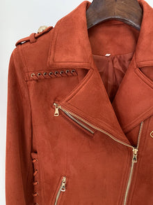 HIGH STREET Newest 2026 F/W Designer Jacket Women's Rope Lacing Up Logo Beaded Synthetic Suede Leather Motorcycle Biker Jacket
