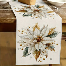 1 Piece of Retro Gold Leaf Floral Table Runner, Light Background Painted with Beige Flowers, Golden Brown Leaves and Decorative Fruits, Suitable for Retro Restaurants, Art Tea Parties, Classy B&Bs, Holiday Parties, Home Soft