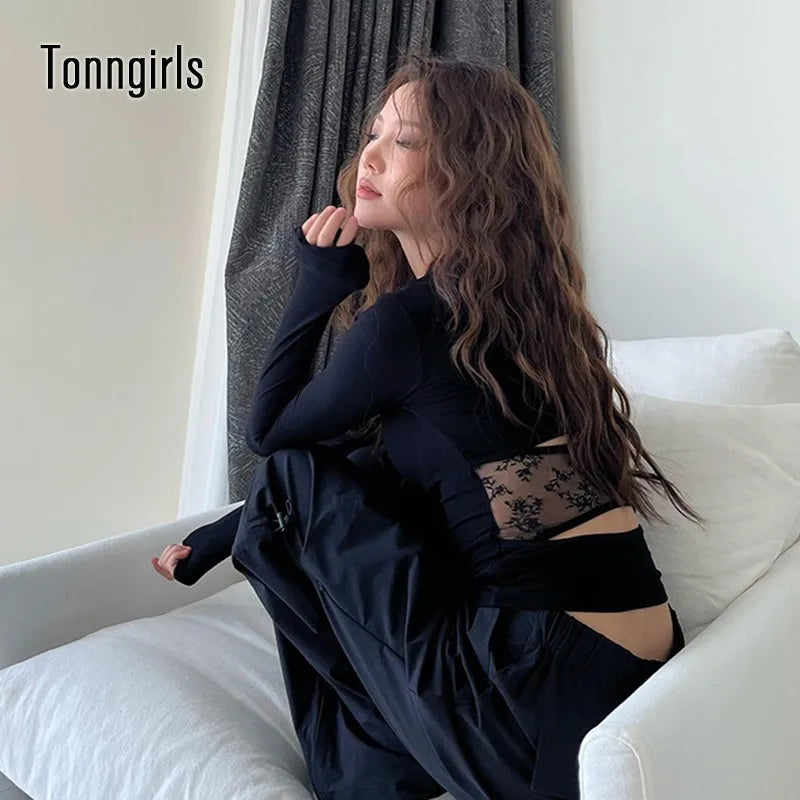 Camiseta con estampado vintage Tonngirls para mujer, con aberturas y diseño patchwork, estilo estético Y2k, top corto, ajustado, moda urbana, camisetas japonesas de los años 2000