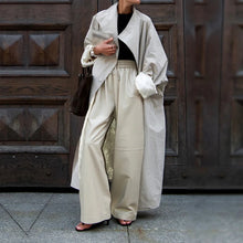 Women Autumn Long Trench Coat Chic Stand Collar Button Batwing Sleeve Oversize Jacket Fashion High Street Windproof Loose Outfit