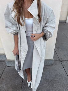 Women Casual Long Trench Coat with Lapel Collar Single-Breasted Batwing Sleeves Windbreaker New Streetwear Oversized Outerwear