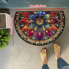 VIKAMA Semi-Circular Floor Mat with Mandala Floral Design, Machine Washable, Suitable for Entryway, Bedroom, and Bathroom Use