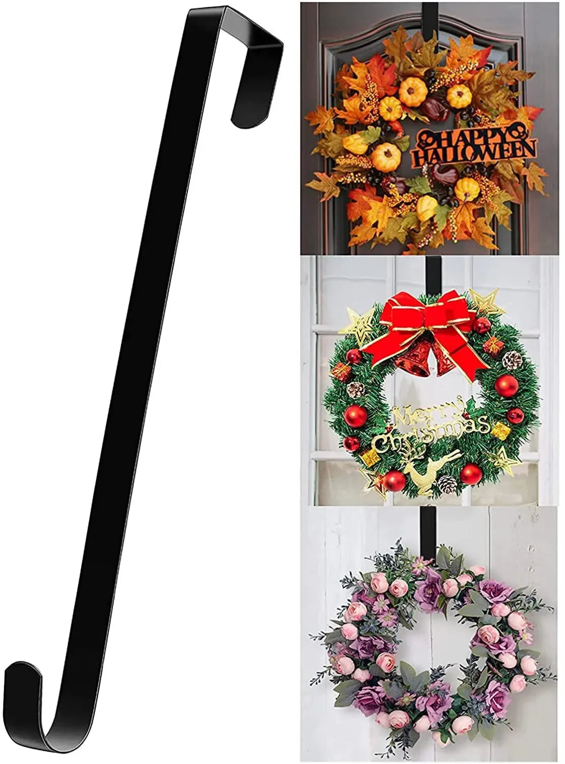 Metal Over-the-Door Wreath Hanger with Single Hook for Front Door Decor