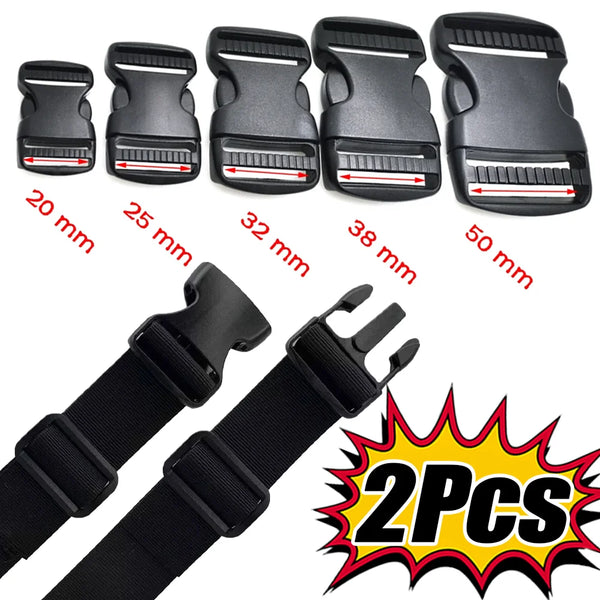 2 piezas de hebillas ajustables dobles de 20/25/32/38/50 mm, hebillas de liberación lateral de plástico, accesorios para mochilas, cinturones, bolsos y correas.