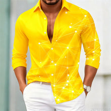 Men's trendy geometric line print long-sleeved shirt. Fashionable slim black technology-style shirt. Popular men's shirt.