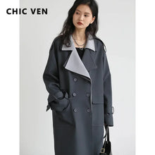 CHIC VEN Women Trench Coat Solid Loose Contrast Double Collar Double Breasted Long Female Windbreaker Office Lady Spring Autumn