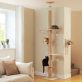 Floor to Ceiling Cat Tree for Indoor Cats Adjustable Height Wooden Cat Tower with Thick Scratching Posts Acrylic Cave Cat Toys