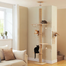 Floor to Ceiling Cat Tree for Indoor Cats Adjustable Height Wooden Cat Tower with Thick Scratching Posts Acrylic Cave Cat Toys