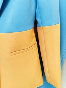 HIGH STREET Newest 2026 Designer Runway Suit Set Women's Single Button Color Block Blazer Flare Pants Suit