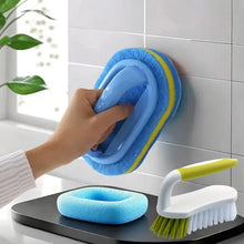 Red & Blue Dual-Color Cleaning Sponge Brush Set - 14×9×7cm Ergonomic Handle Scrub Sponge, Perfect for Kitchen, Bathroom