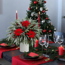 Christmas Decorations DIY 18PCS Artificial Pine Needles Red Berry Poinsettia Flowers for Winter Festival Home Party Wreath Decor