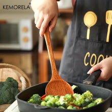 Juego de 4 utensilios de cocina KEMORELA, herramientas de cocina, pala de madera, cuchara, espátula para cocinar antiadherente, pala para alimentos