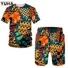 YUHA,Newest African Print Women's/Men's T-shirts Sets Africa Dashiki Men’s Tracksuit/Vintage Tops Sport And Leisure Summer Male