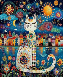 PhotoCustom 5d Diamond Painting Colorful Cat Full Round Diamond Embroidery Art Animal Home Decor