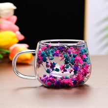 Dried Flower Double-layer Glass Coffee Cup,Simple Thick Cup Mouth Anti Scalding Milk Cup,Environmentally Friendly Heat-resistant