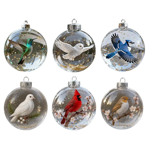 Set de adornos navideños de bolas transparentes con pájaros y cristales de vidrio para decoración de árboles de Navidad, fiestas y hogar