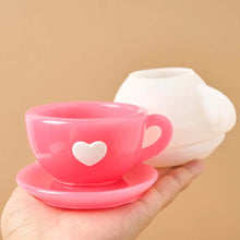 3D Love Teacup Candle Jar Silicone Mold DIY Coffee Cup Flowerpot Casting Molds Plaster Resin Storage Box Craft Making Home Decor