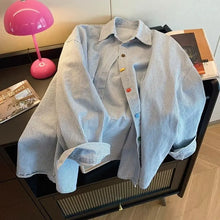 Women's Vintage Striped Denim Oversized Shirt, Long Lantern Sleeve Top - image 4