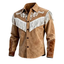 Chaqueta de piel con flecos para hombre, otoño-invierno 2026, estilo vintage étnico, de moda, con botones, forrada, casual, estilo urbano
