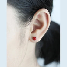 Pendientes de botón Trustdavis Real de plata 925 con diseño de pequeñas huellas de amor rojas, 5 mm x 6 mm, para uso diario, joyería de regalo DS122