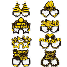 16/8pcs Happy New Year Paper Glasses 2026 Eyeglasses Frame Photo Booth Props New Year's Eve Christmas Party Decor Supplies