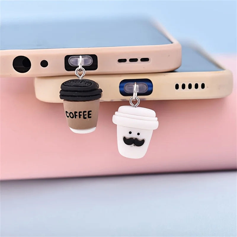 Cute Coffee Cup Phone Dust Plug Charm for iPhone, Android and Type-C Ports