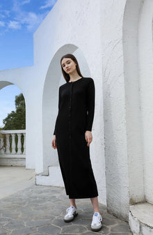 AP SS26 Women Rib Maxi Dress Comfortable Long Sleeve Lady Clothing Elegant