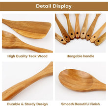 LMETJMA 10 Unidades de Utensilios de Cocina de Madera de Teca Natural, Juego de Cucharas y Espátulas de Madera para Cocinar y Hornear JT503