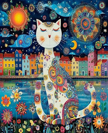 PhotoCustom 5d Diamond Painting Colorful Cat Full Round Diamond Embroidery Art Animal Home Decor