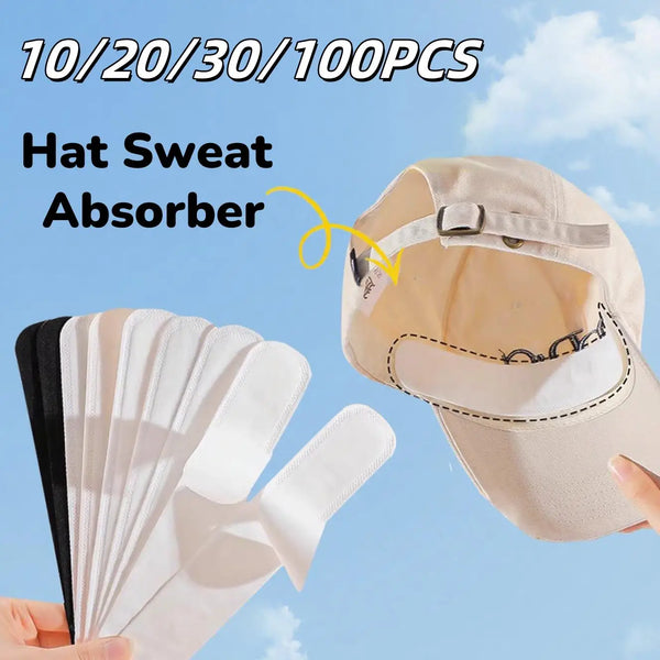 10/100 unidades de adhesivos absorbentes de sudor invisibles para gorras, bandas para el sudor, reductor de tamaño de visera, tiras protectoras contra la suciedad, almohadillas de cinta