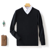 100% Merino Wool Men's V-Neck Pullover Autumn and Winter Basic Knit Versatile Sweater Casual Long Sleeve Shirt Cashmere Man Top