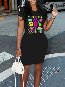 Vestido midi de verano tipo camiseta SEXY, vestido casual con estampado gráfico para mujer, manga corta, cuello redondo, corte holgado, primavera-verano