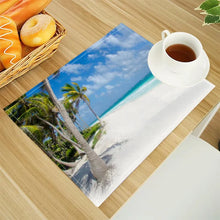 Beach Landscape Coconut Trees Print Linen Dining Table Mats Alphabet Kitchen Placemat 30X40cm Coasters Pads Bowl Cup Mat