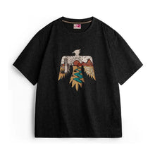 Maden Women's Summer Retro Style Thunderbird Print T-Shirt Heavyweight Embroidered Short Sleeve Tee Navajo Crew Neck Street Tops